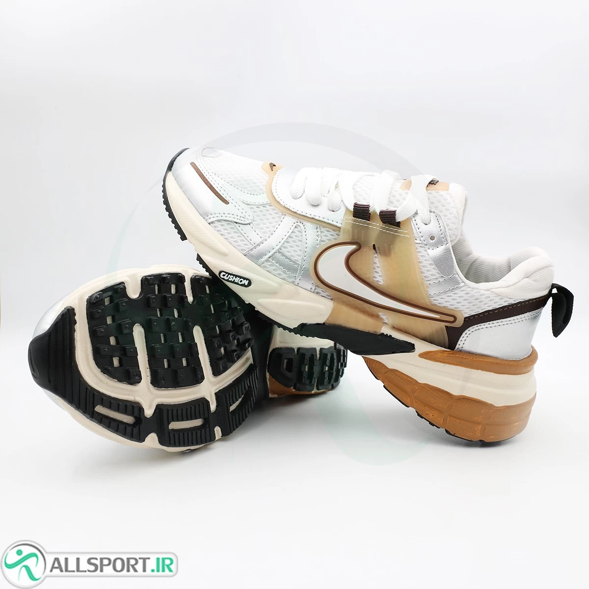کتانی نایک سفید قهوه ای نقره ای Nike V2K
