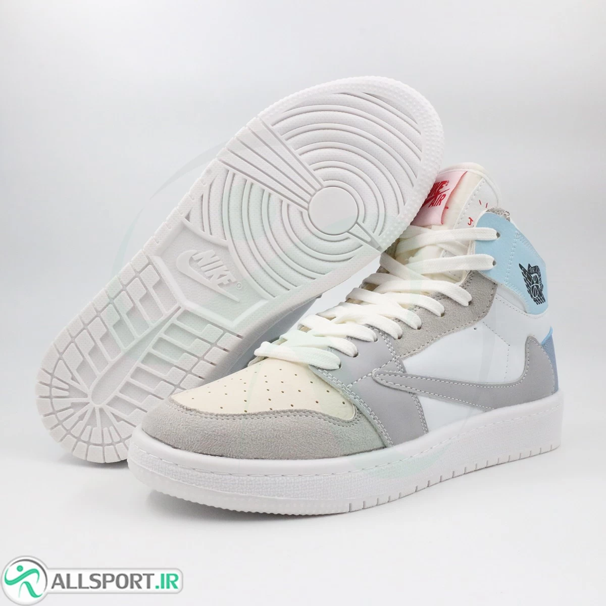 کتانی نایک ترویس آبی سفید ساقدار Nike Air Jordan