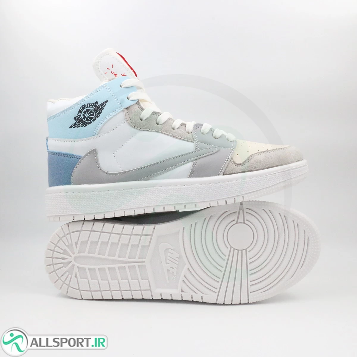 کتانی نایک ترویس آبی سفید ساقدار Nike Air Jordan