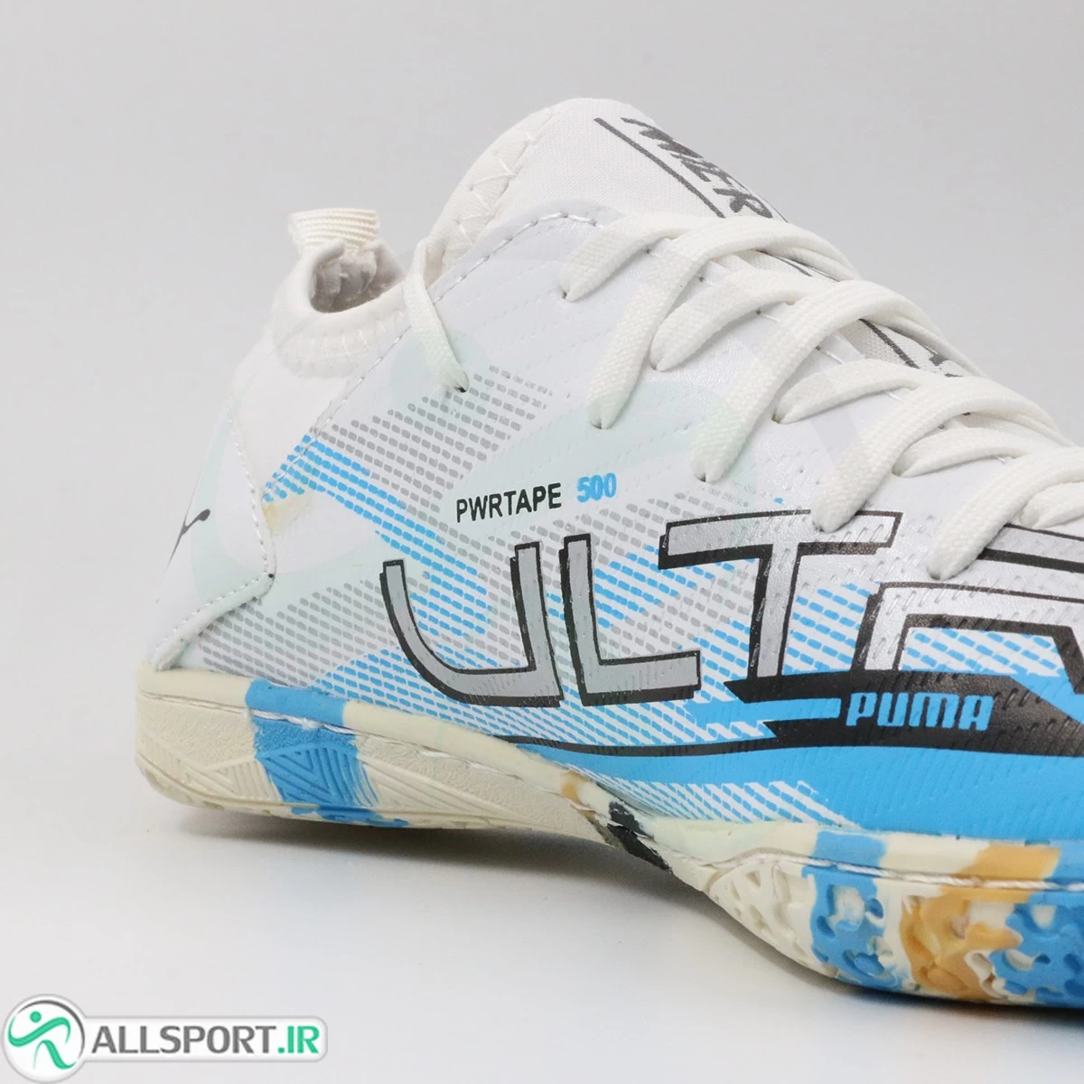 کفش فوتسال پوما اولترا سفید ابی سایز کوچک Puma Ultra
