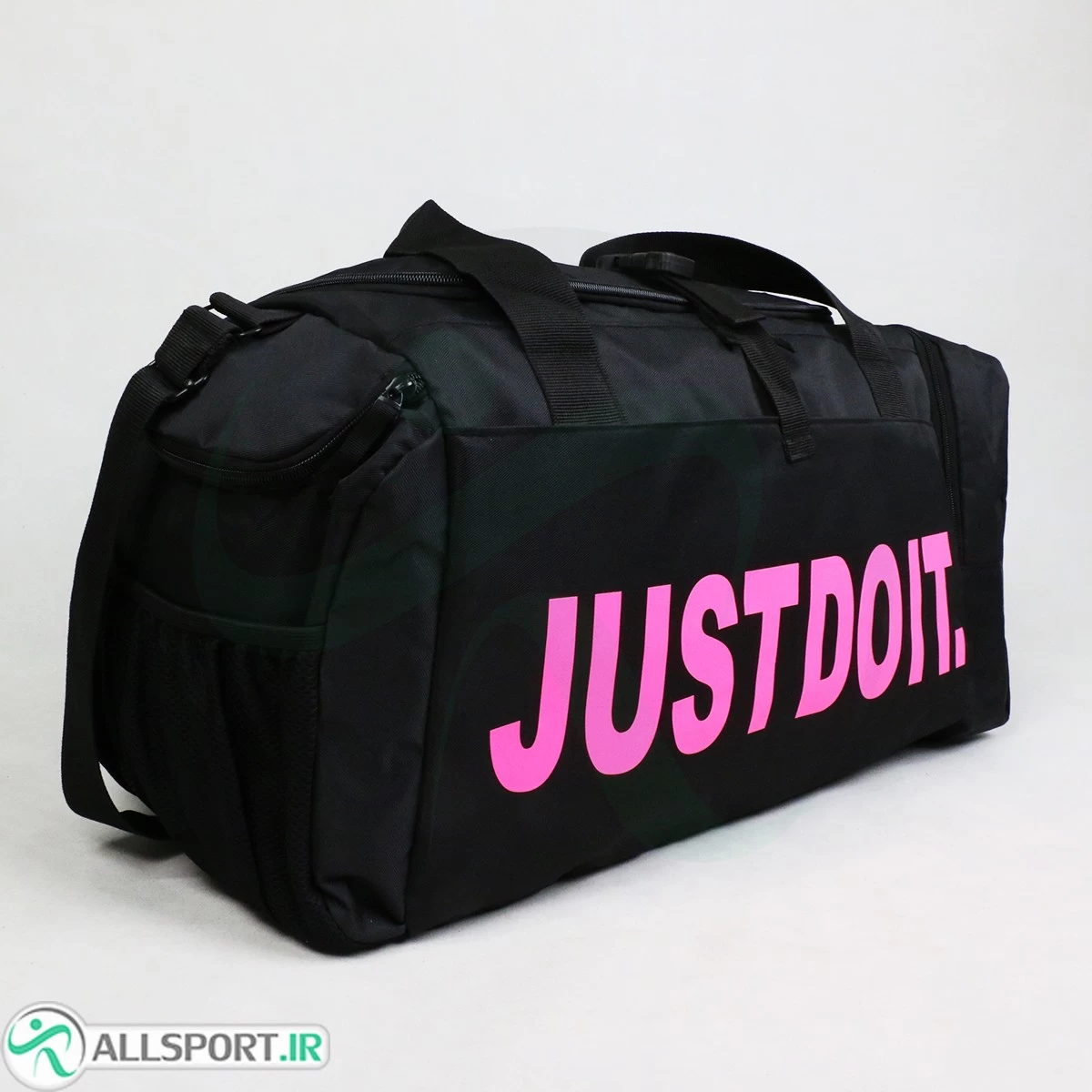 ساک ورزشی تفکیکی ریبس مشکی صورتی مدل Nike Just Do It