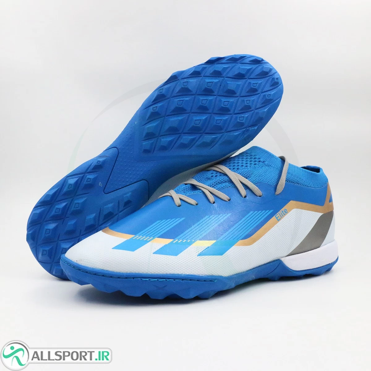 کفش چمن مصنوعی ادیداس کریزی فست آبی طلایی Adidas X Crazy Fast Blue
