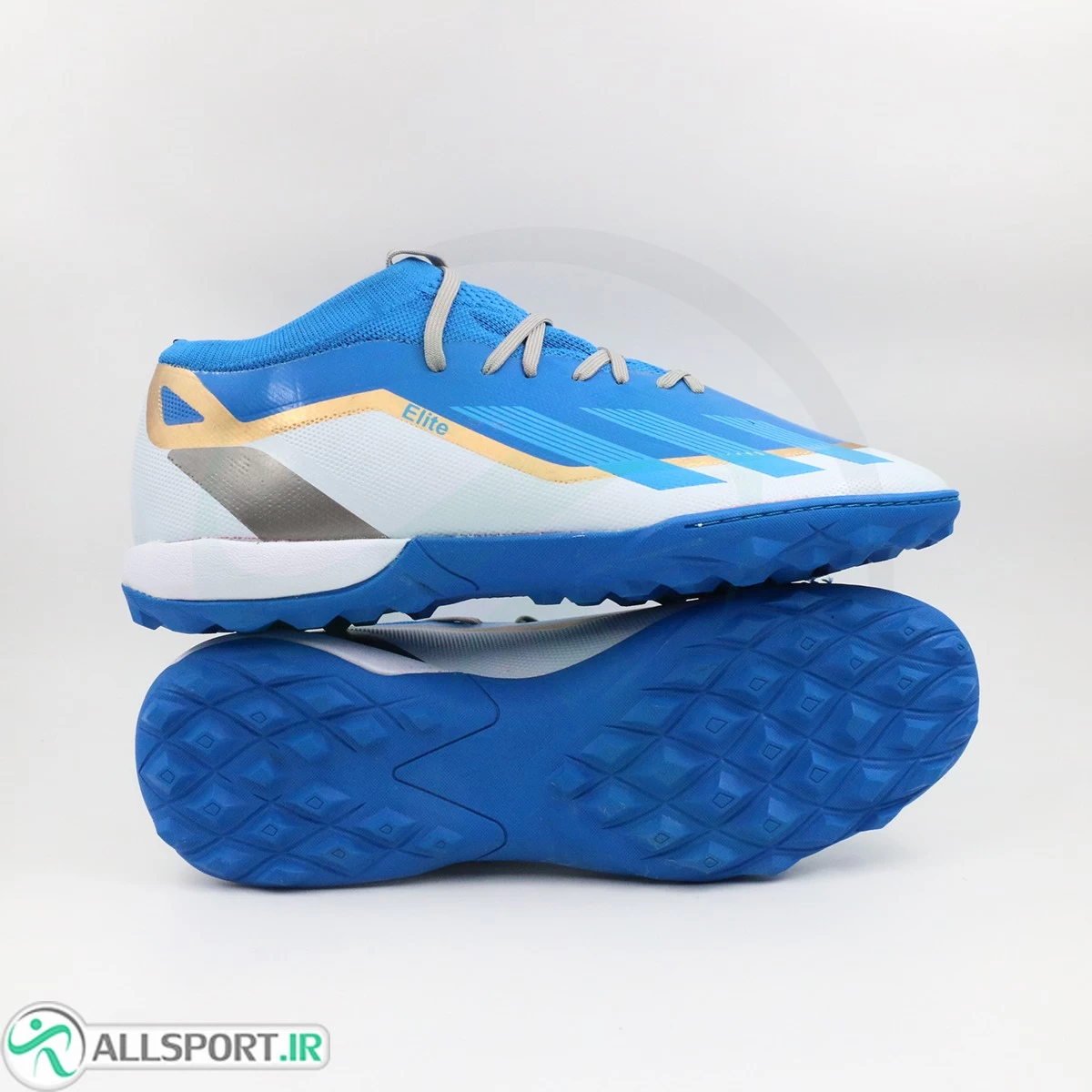 کفش چمن مصنوعی ادیداس کریزی فست آبی طلایی Adidas X Crazy Fast Blue