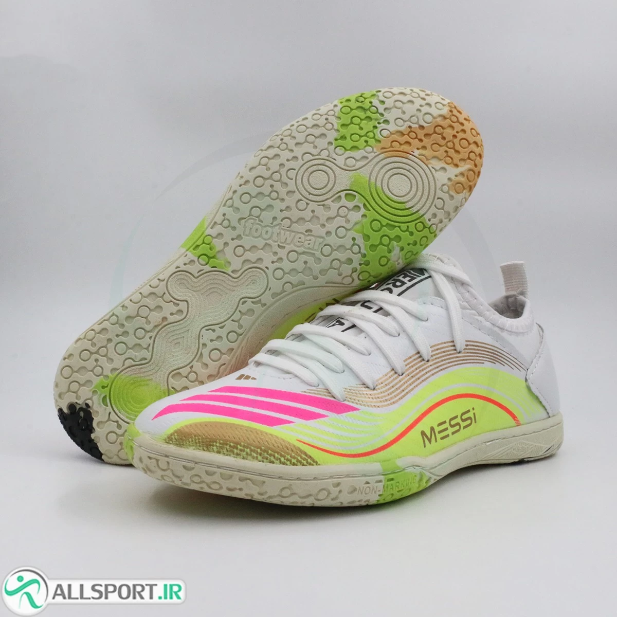 کفش فوتسال آدیداس سفید صورتی سبز Adidas F50 White