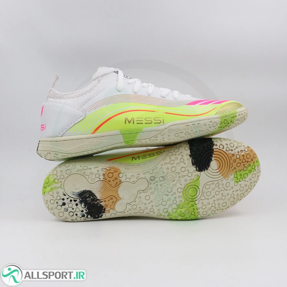 کفش فوتسال آدیداس سفید صورتی سبز Adidas F50 White