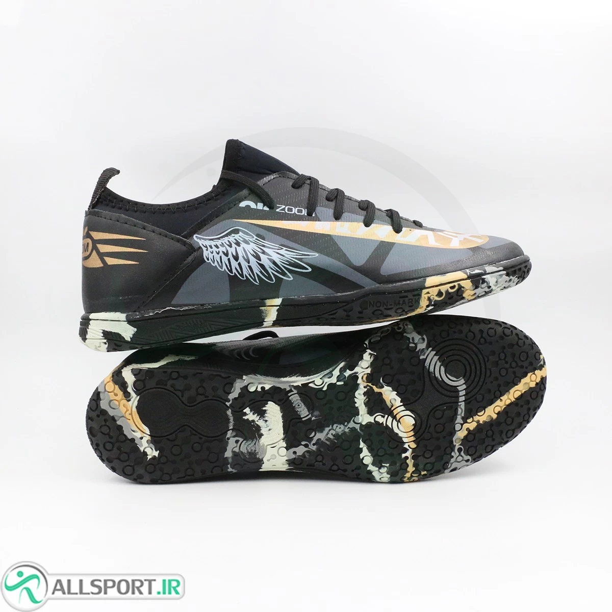 کفش فوتسال نایک ایرزوم مشکی طلایی Nike Air Zoom