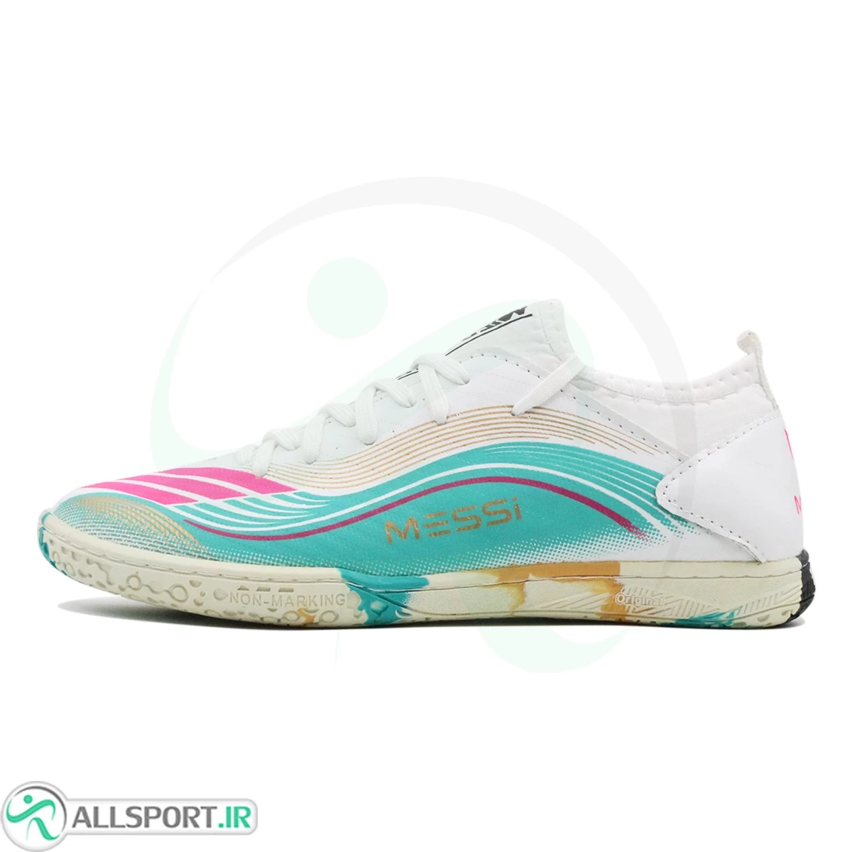 کفش فوتسال آدیداس سفید صورتی پسته ای Adidas F50 White