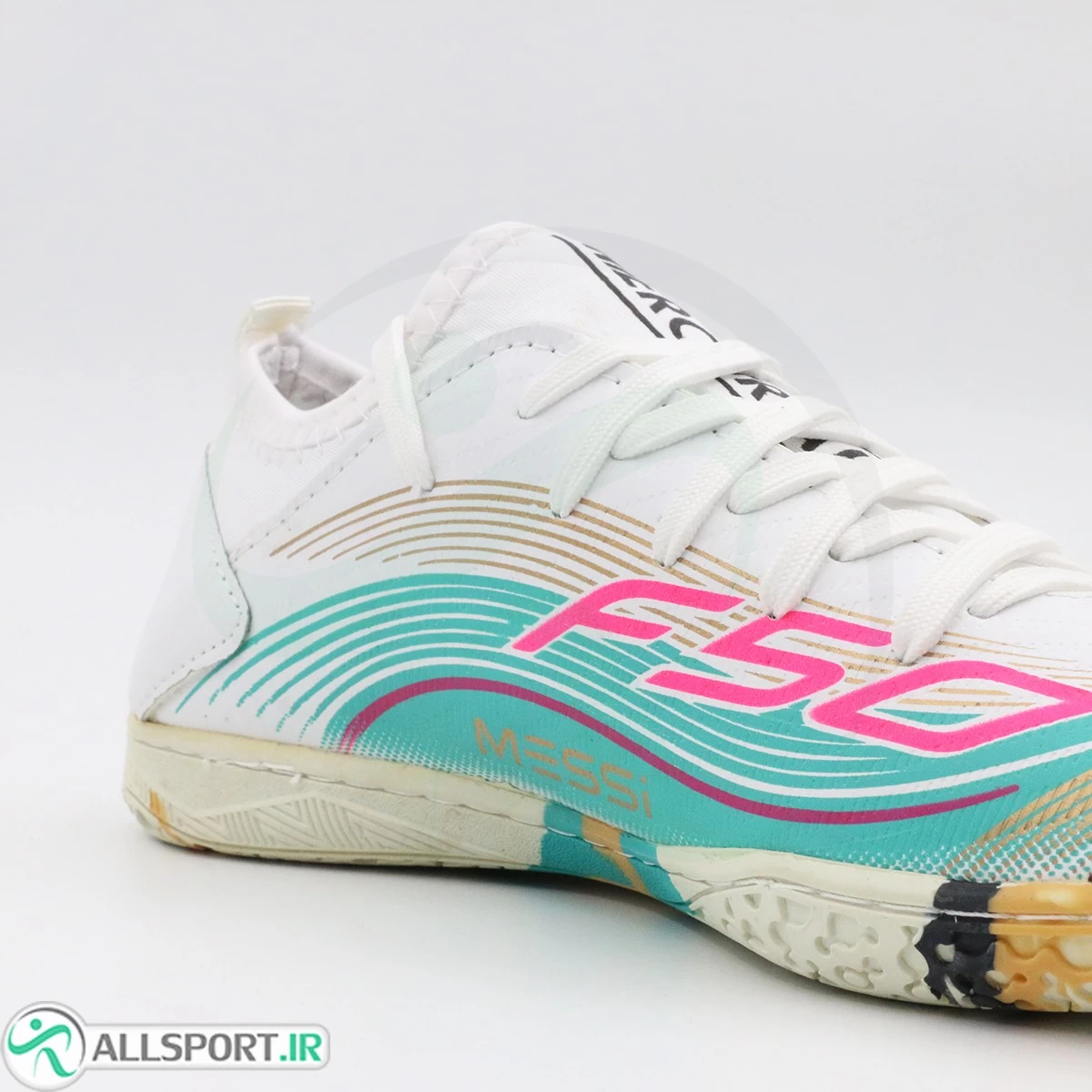 کفش فوتسال آدیداس سفید صورتی پسته ای Adidas F50 White