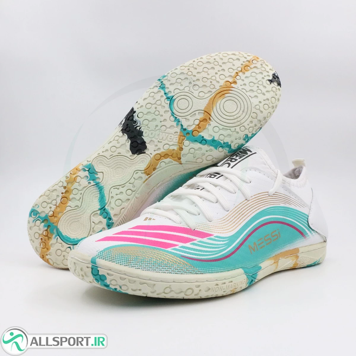 کفش فوتسال آدیداس سفید صورتی پسته ای Adidas F50 White