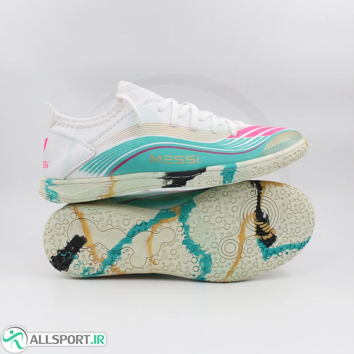 کفش فوتسال آدیداس سفید صورتی پسته ای Adidas F50 White