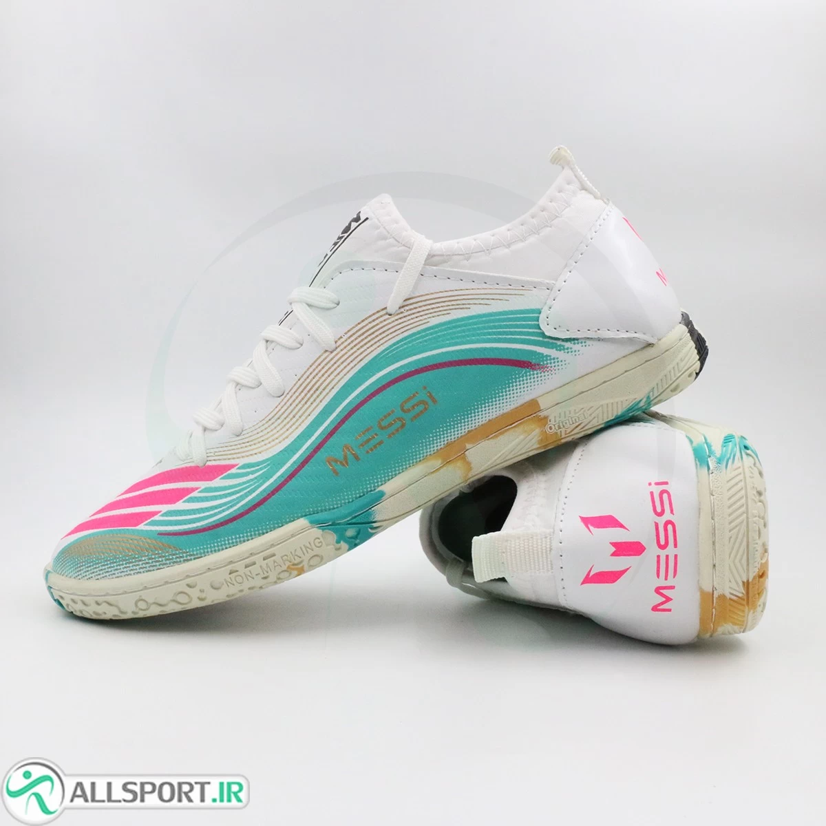 کفش فوتسال آدیداس سفید صورتی پسته ای Adidas F50 White