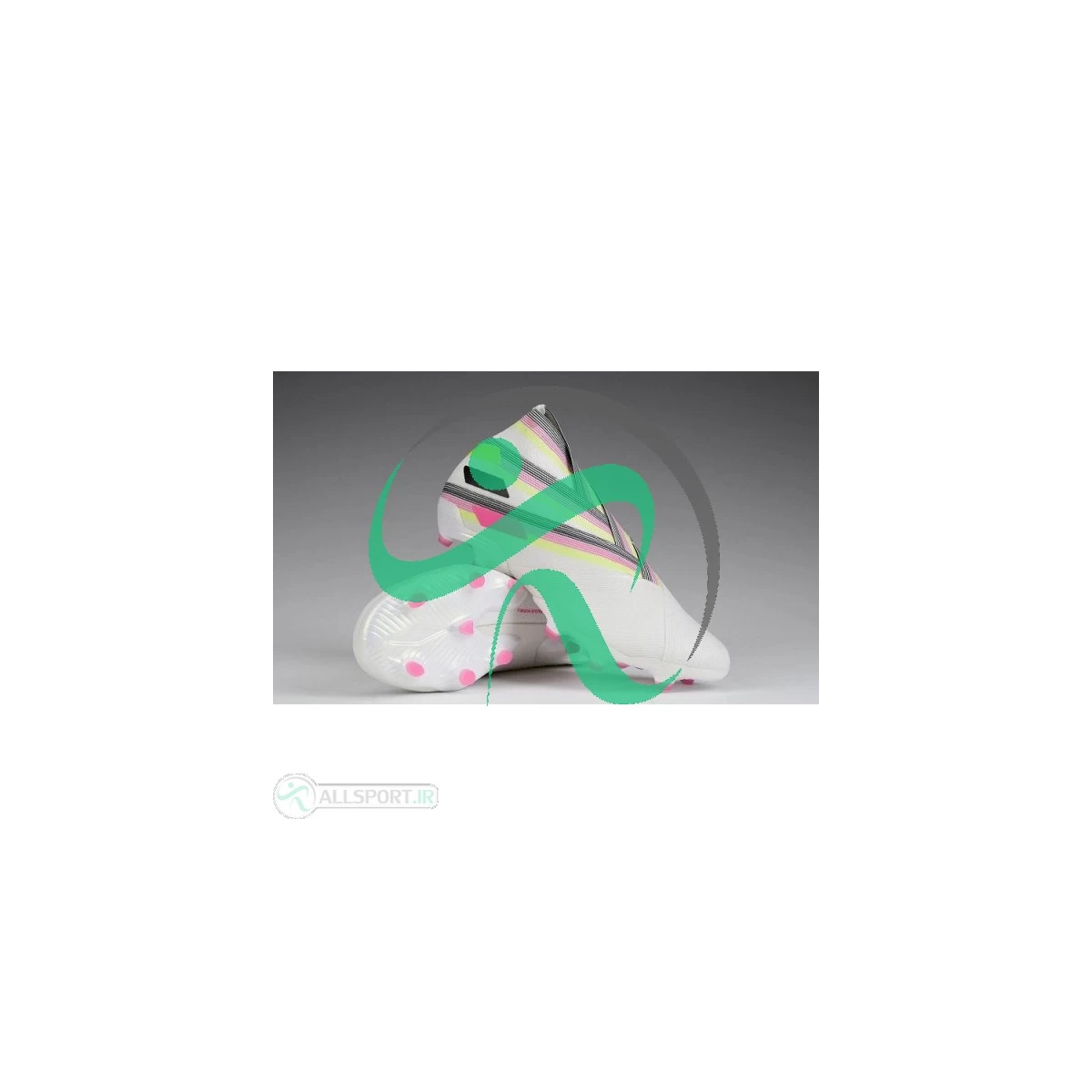 کفش فوتبال آدیداس نمزیز طرح اصلی سفید صورتی Adidas Nemeziz 19+ FG White Pink Solar Yellow
