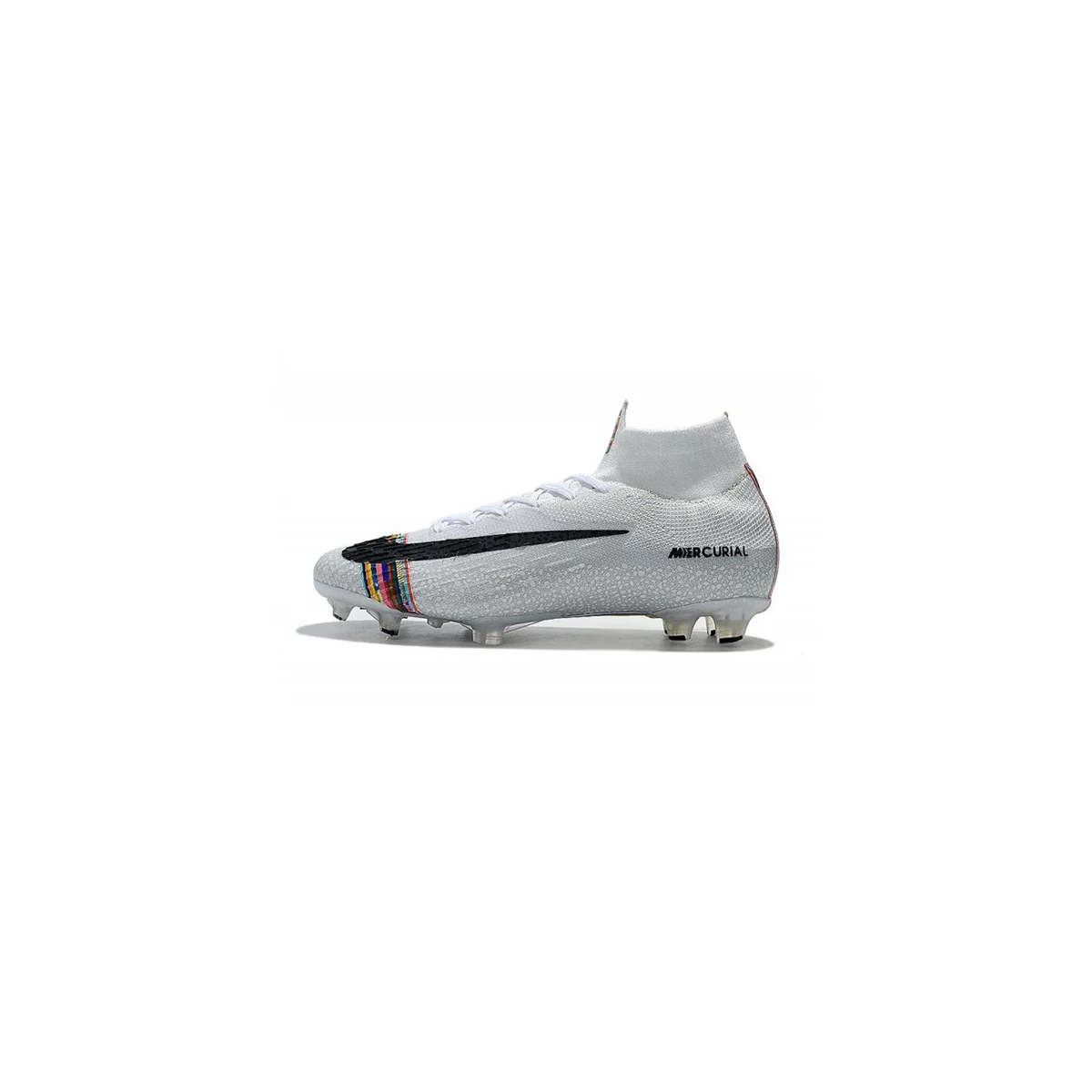 کفش فوتبال نایک مرکوریال سوپرفلای ساقدار طرح اصلی سفید مشکی Nike Mercurial Superfly VI Elite FG WhiteBlack Pure Platinum