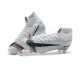 کفش فوتبال نایک مرکوریال سوپرفلای ساقدار طرح اصلی سفید مشکی Nike Mercurial Superfly VI Elite FG WhiteBlack Pure Platinum