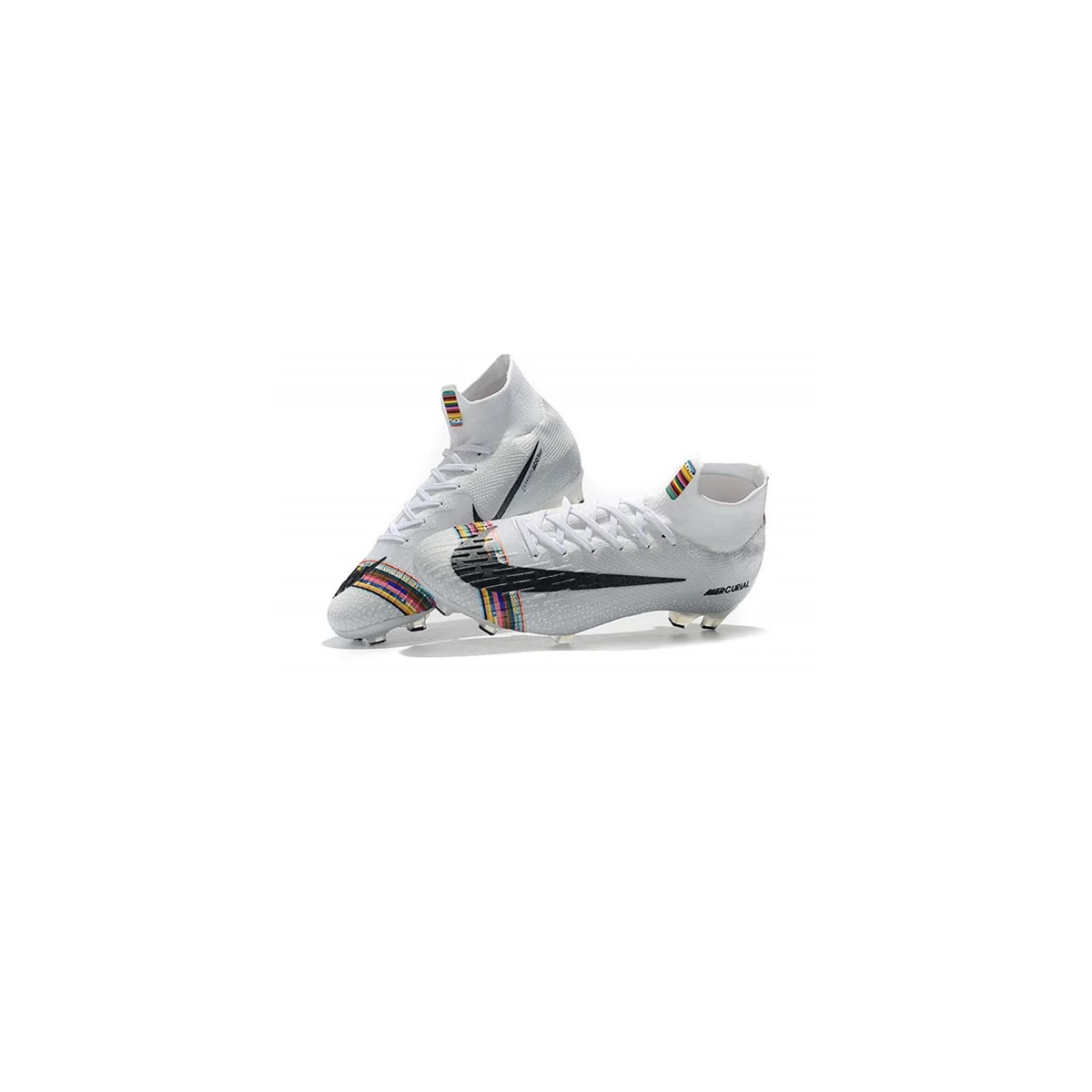 کفش فوتبال نایک مرکوریال سوپرفلای ساقدار طرح اصلی سفید مشکی Nike Mercurial Superfly VI Elite FG WhiteBlack Pure Platinum