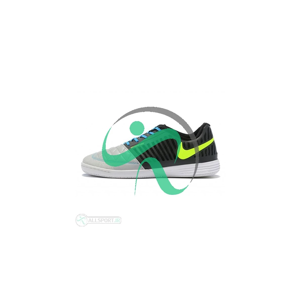 کفش فوتسال نایک لونار گتو طرح اصلی مشکی Nike Lunar Gato II IC Black Volt Wolf Grey Current Blue
