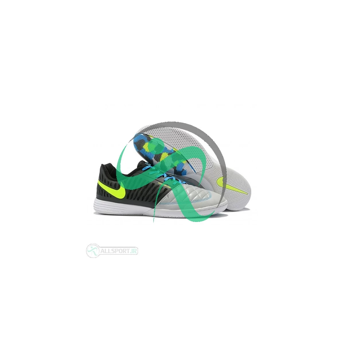 کفش فوتسال نایک لونار گتو طرح اصلی مشکی Nike Lunar Gato II IC Black Volt Wolf Grey Current Blue