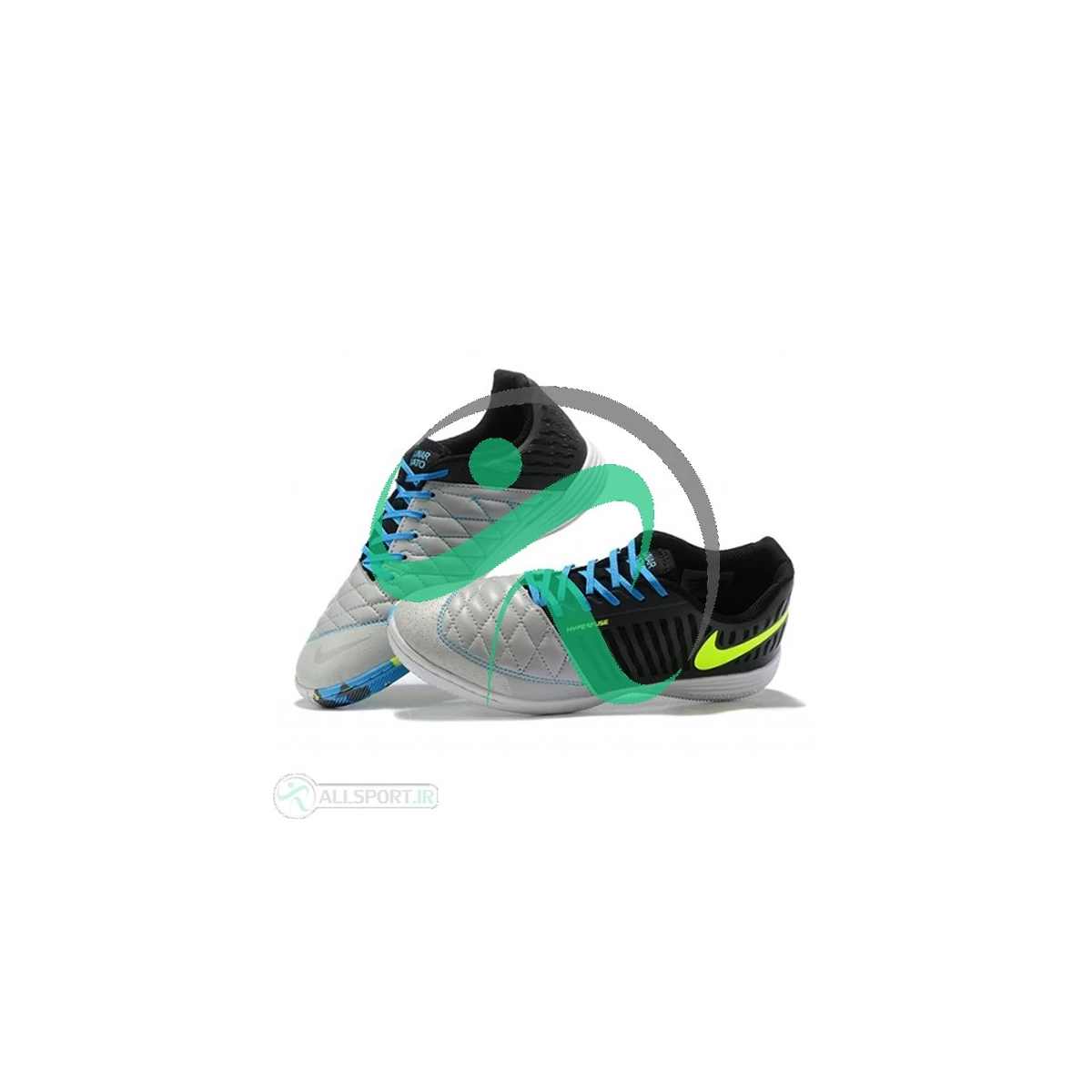 کفش فوتسال نایک لونار گتو طرح اصلی مشکی Nike Lunar Gato II IC Black Volt Wolf Grey Current Blue