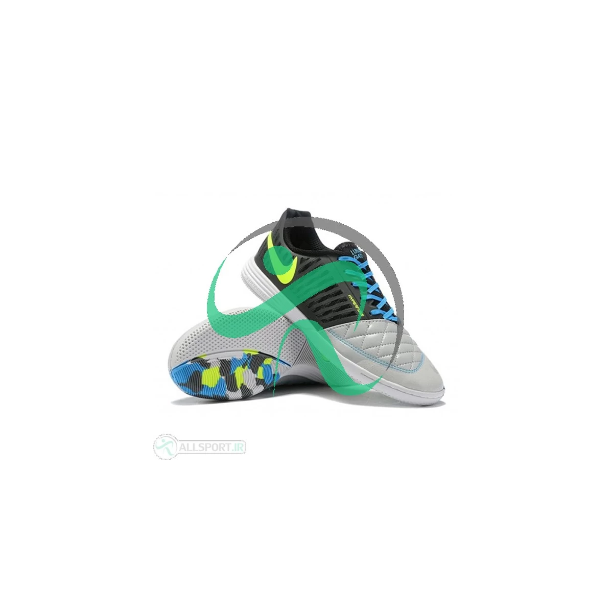 کفش فوتسال نایک لونار گتو طرح اصلی مشکی Nike Lunar Gato II IC Black Volt Wolf Grey Current Blue