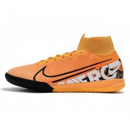 کفش فوتسال نایک مرکوریال سوپر فلای ساقدار طرح اصلی سفید مشکی Nike Mercurial Superfly VII Elite IC Orange White Black