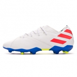 کفش فوتبال آدیداس نمزیز طرح اصلی سفید آبی Adidas Nemeziz Messi 19.1 FG White Blue