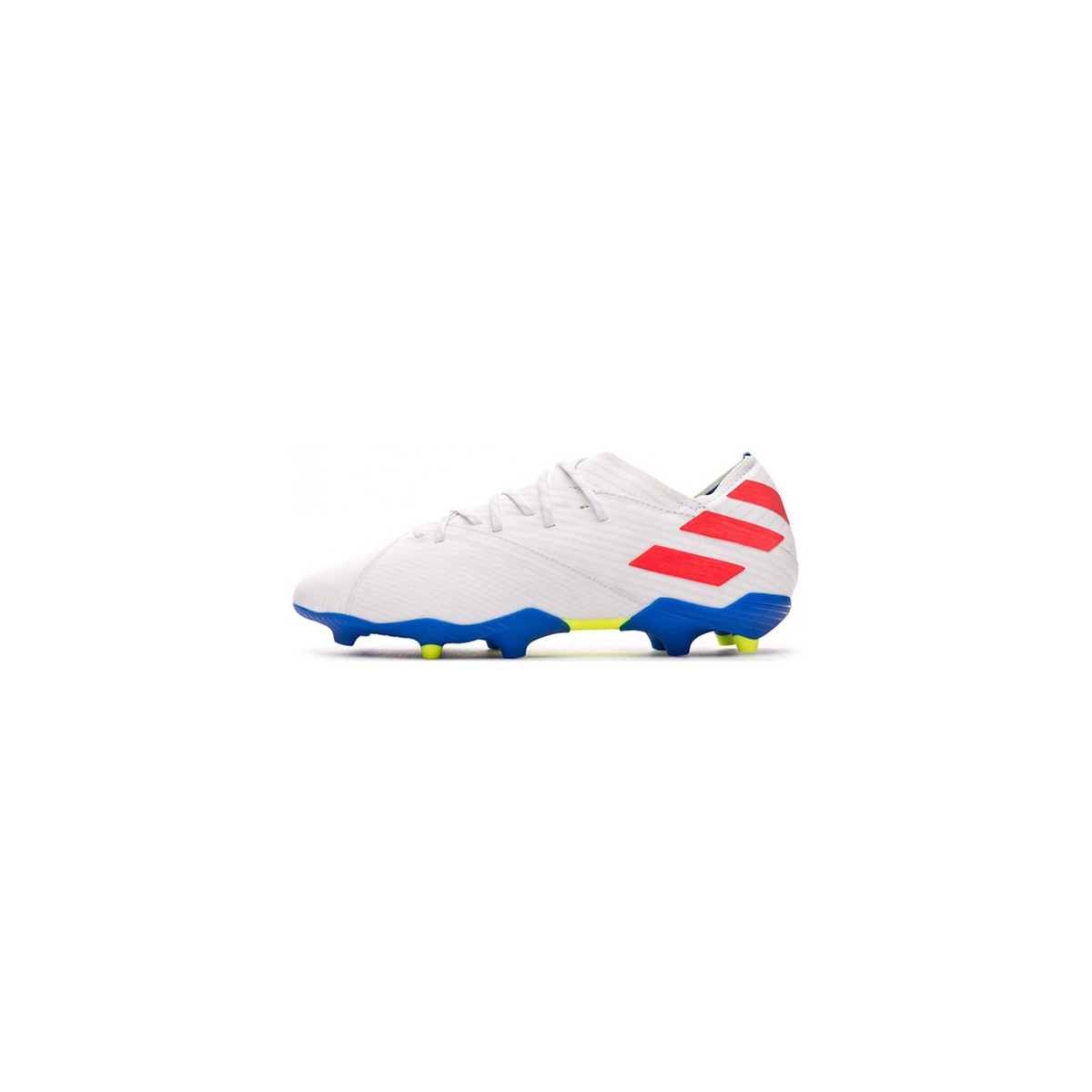 کفش فوتبال آدیداس نمزیز طرح اصلی سفید آبی Adidas Nemeziz Messi 19.1 FG White Blue