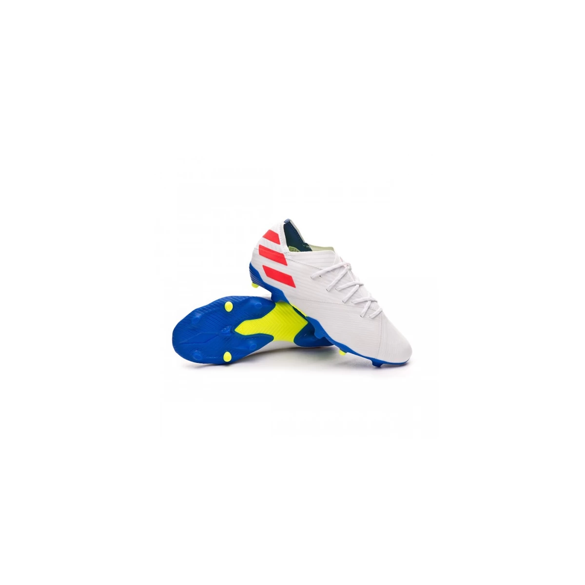 کفش فوتبال آدیداس نمزیز طرح اصلی سفید آبی Adidas Nemeziz Messi 19.1 FG White Blue
