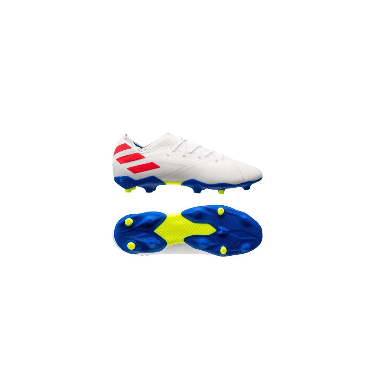 کفش فوتبال آدیداس نمزیز طرح اصلی سفید آبی Adidas Nemeziz Messi 19.1 FG White Blue