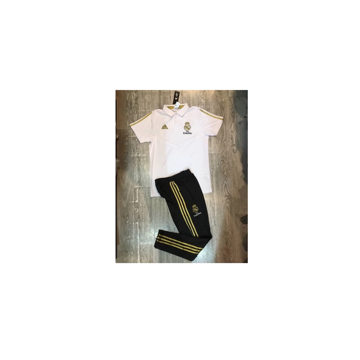 پلوشرت شلوار رئال مادرید سفید مشکی طلایی Real Madrid Polo Shirt 2019-2