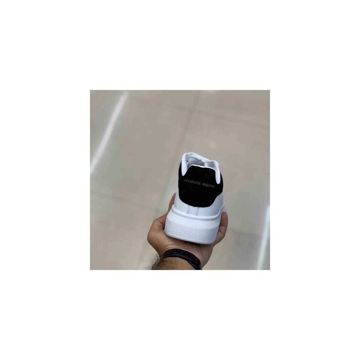 کتانی رانینگ مردانه الکساندر Alexander Mcqueen Leather White Black