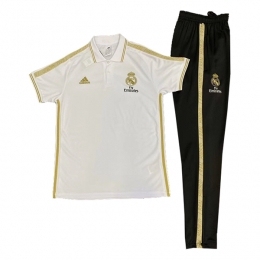 پلوشرت شلوار رئال مادرید  سفید مشکی  Real Madrid Polo Shirt 2019-2020 White Black