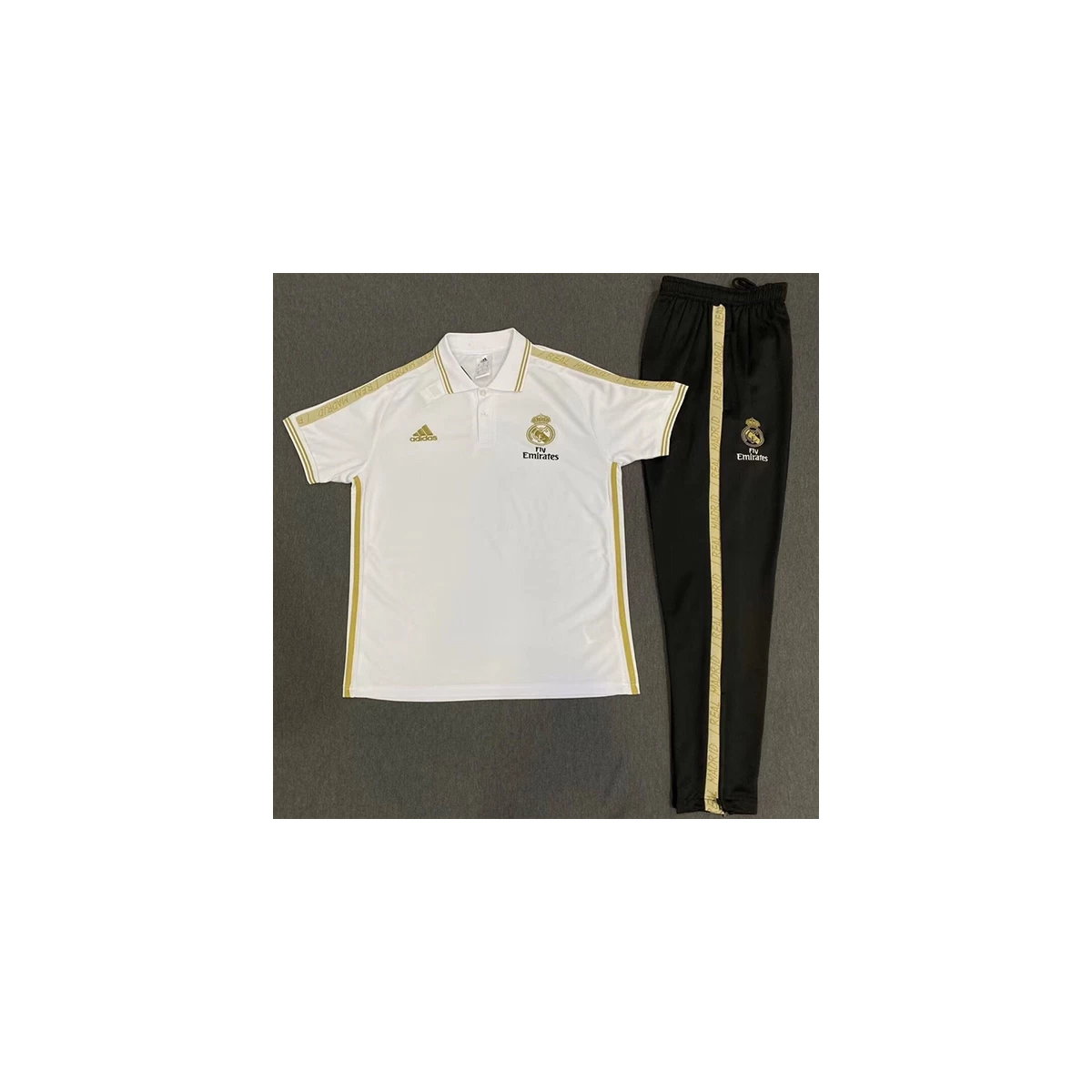 پلوشرت شلوار رئال مادرید  سفید مشکی  Real Madrid Polo Shirt 2019-2020 White Black