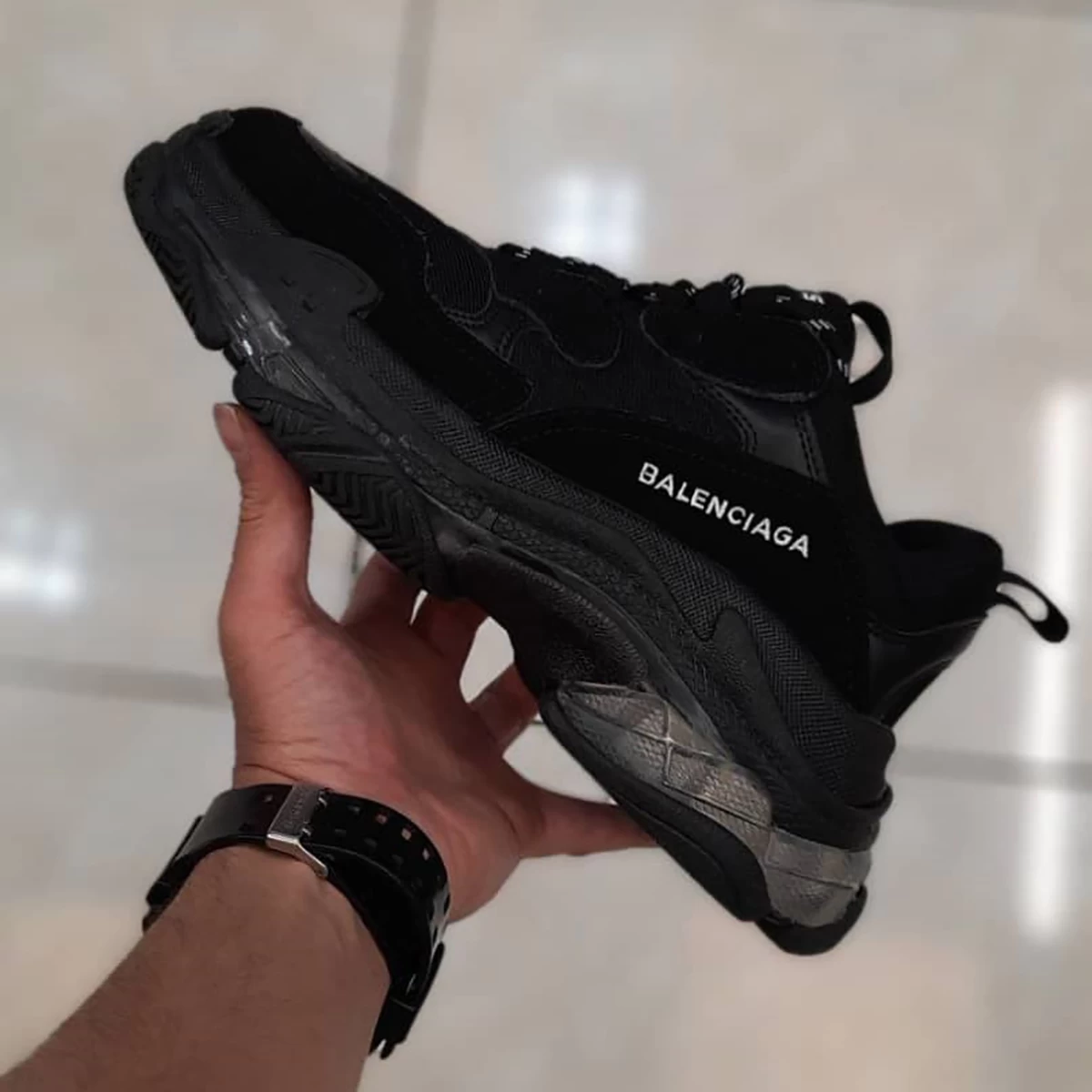 کتانی رانینگ زنانه بالنسیاگا طرح اصلی مشکی BalenciagaTriple S Clear Sole Black