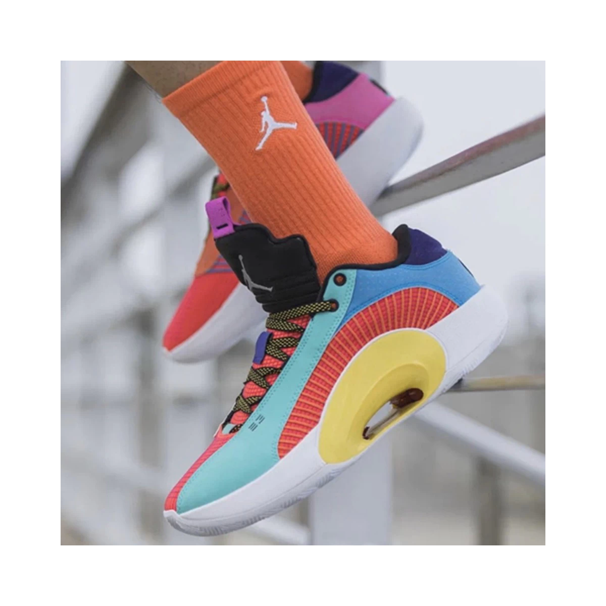 کفش بسکتبال نایک طرح اصلی Nike Air Jordan 35 Blue Red Yellow