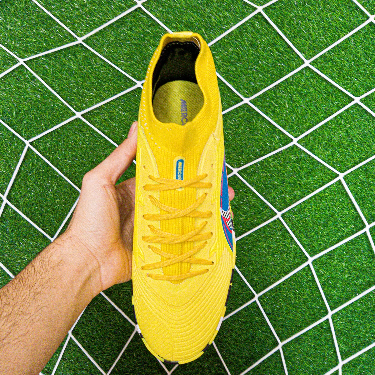 کفش فوتسال نایک مرکوریال ساق دار طرح اصلی Nike Mercurial Suoerfly Yellow Blue