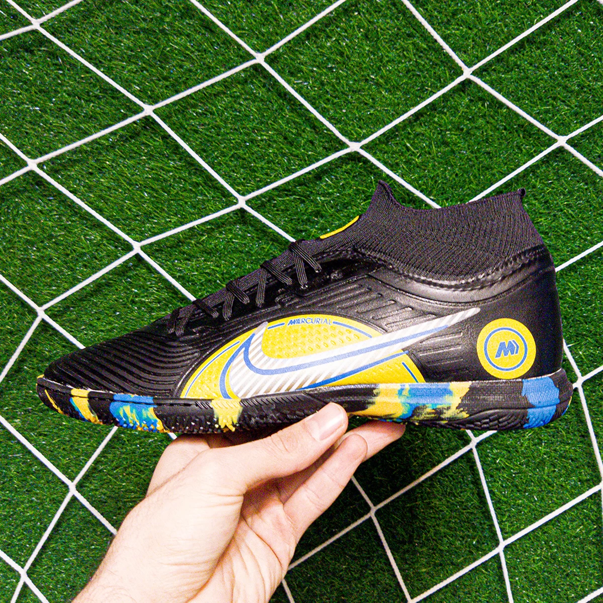 کفش فوتسال نایک مرکوریال ساق دار طرح اصلی Nike Mercuria lSuoerfly  Black Yellow