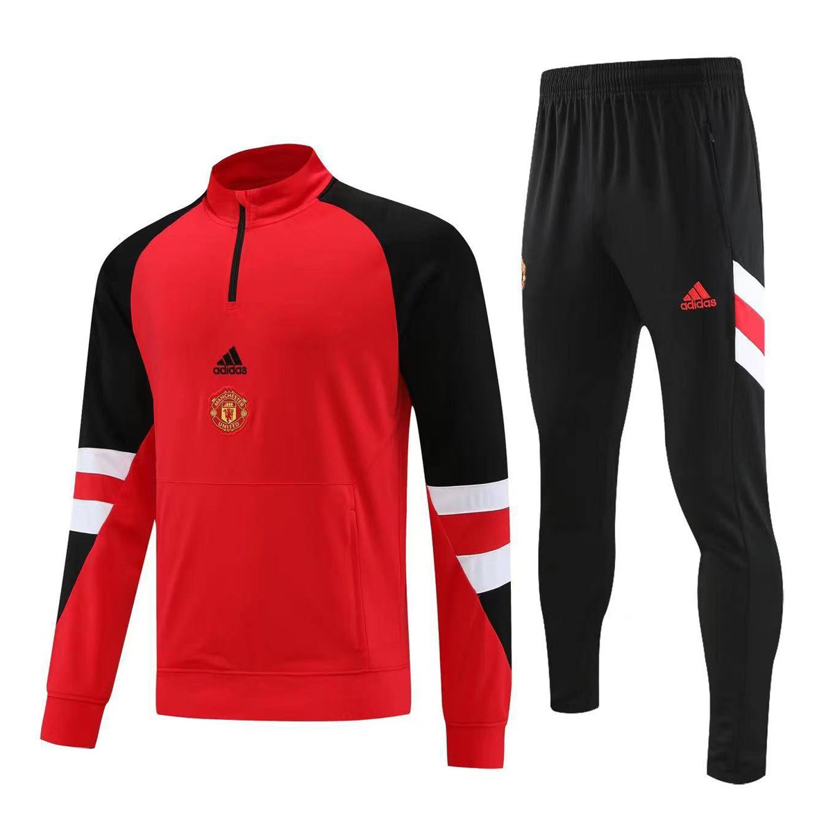 ست نیم زیپ شلوار منچستریونایتد  Manchester United Tracksuit 2023-24 Black Red